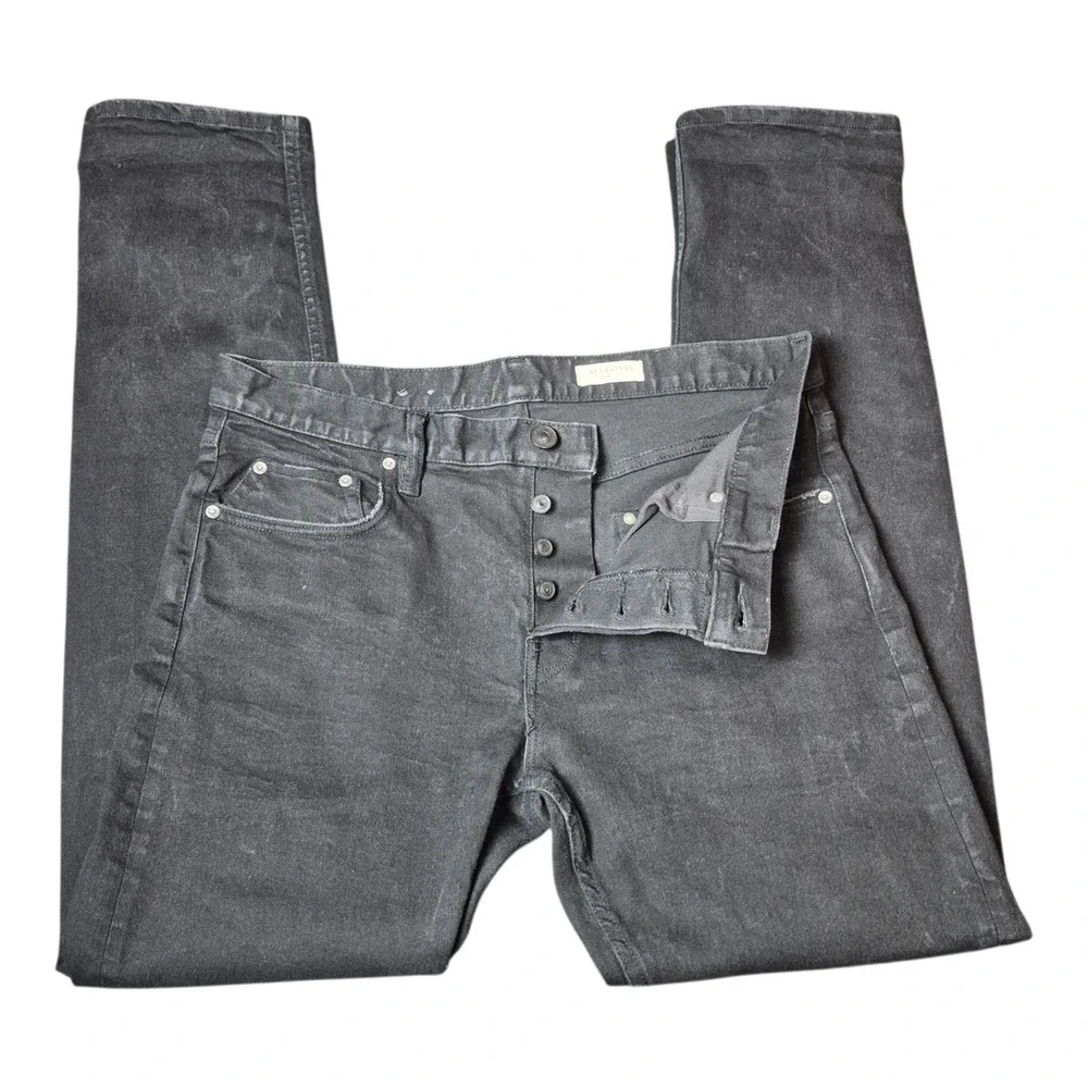 ALLSAINTS Men's W32 Reed‎ Bodmin Black Jeans Button Fly Slim Straight Stretch